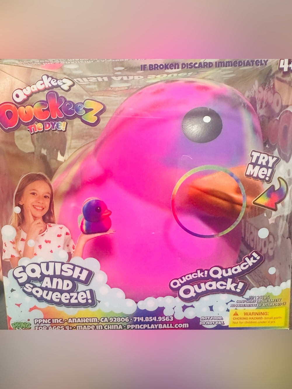 Tie Dye Pink Squish & Squeeze Duck Toy - Quack!